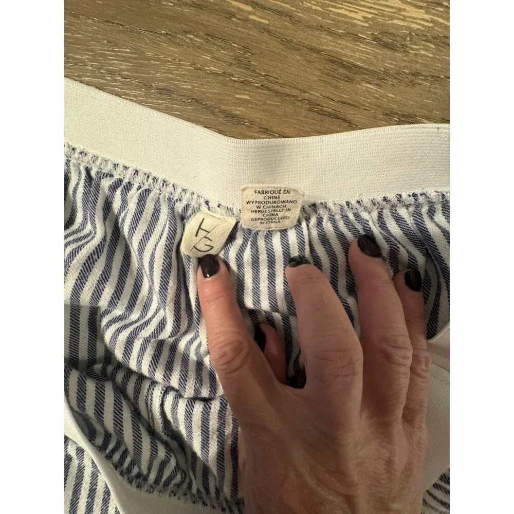 HG Striped Wide Leg Pull On Elastic Waist Blue White Railroad XL Casual Pant - Picture 8 of 10